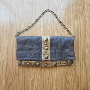 Y2K Metallic Faux Leather Studded Handbag, Indie Sleaze, 2000s Style, Edgy